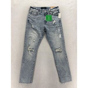 Aeropostale Aero Skinny Taper Jeans Mens 28x30 Blue Wash Distressed Hemp Denim